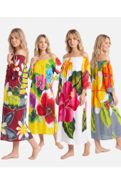 Hand Painted Rayon Off Shoulder Dress